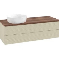 V&b antao servantskap 2 skuffer rillet 1200x360x500 venstre u/kranhull silkegrå/valnøtt