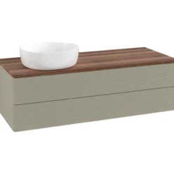 V&b antao servantskap 2 skuffer rillet 1200x360x500 venstre u/kranhull stengrå/valnøtt