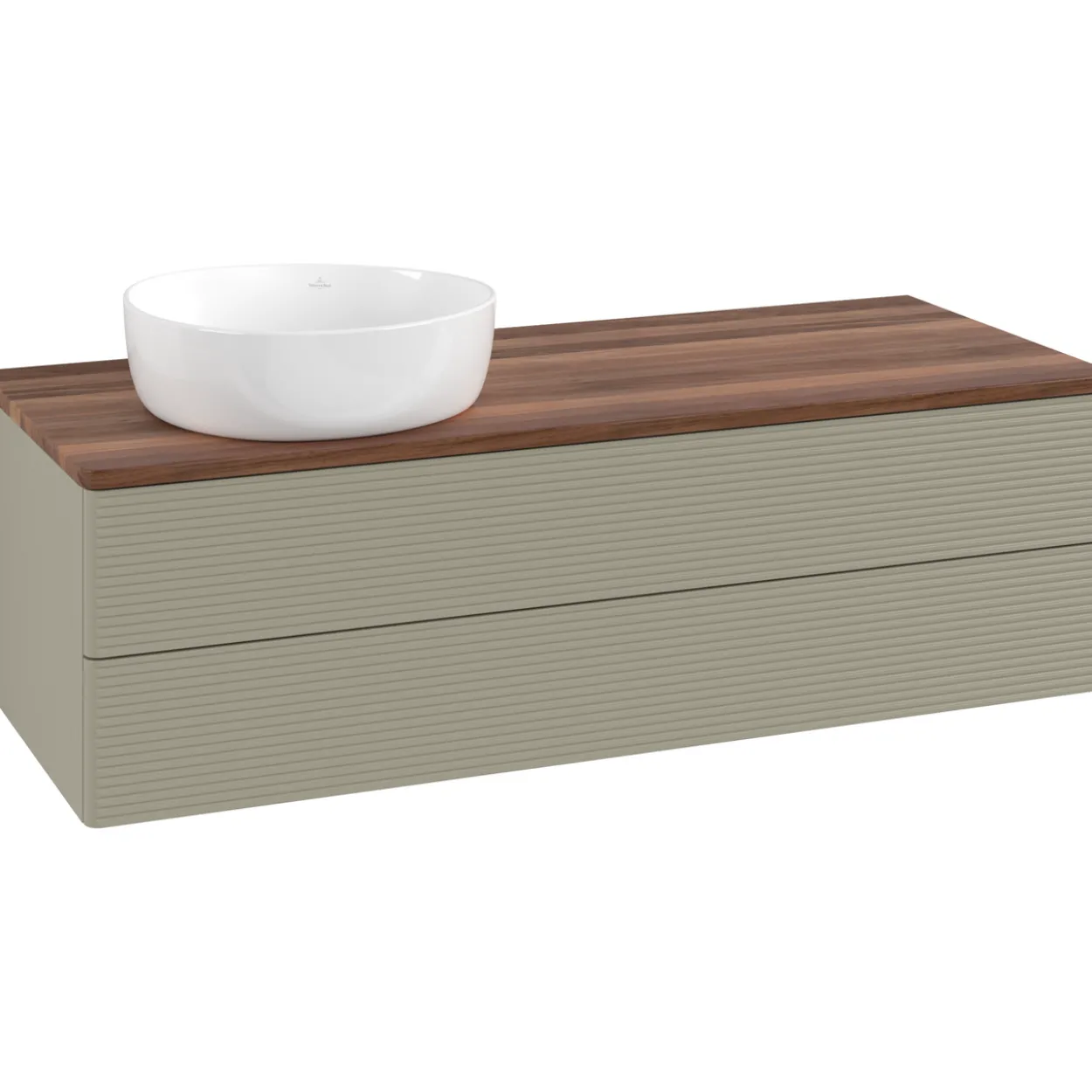V&b antao servantskap 2 skuffer rillet 1200x360x500 venstre u/kranhull stengrå/valnøtt
