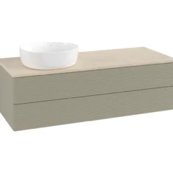 V&b antao servantskap 2 skuffer rillet 1200x360x500 venstre u/kranhull stengrå/créme
