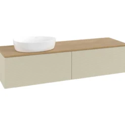 V&b antao servantskap 2 skuffer rillet 1600x360x500 venstre u/kranhull silkegrå/eik