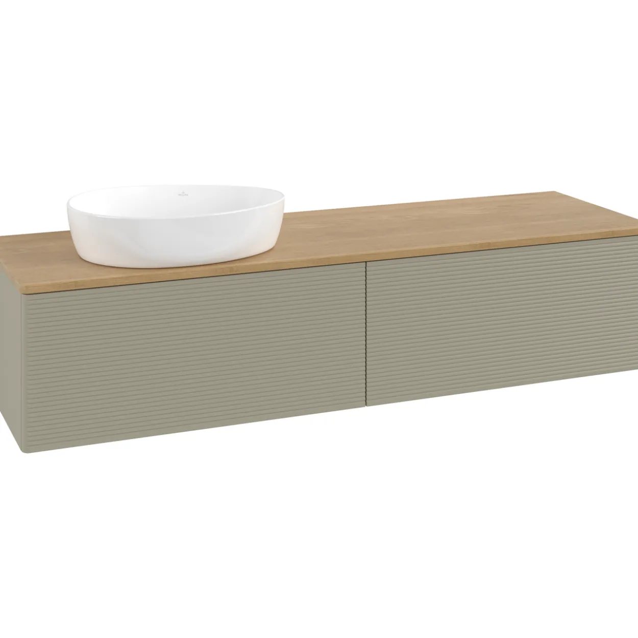 V&b antao servantskap 2 skuffer rillet 1600x360x500 venstre u/kranhull stengrå/eik