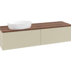 V&b antao servantskap 2 skuffer rillet 1600x360x500 venstre u/kranhull silkegrå/valnøtt