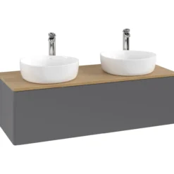 V&b antao servantskap 1 skuff glatt 1200x360x500 for 2 serv. m/kranhull antrasitt/eik