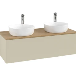 V&b antao servantskap 1 skuff glatt 1200x360x500 for 2 serv. m/kranhull silkegrå/eik