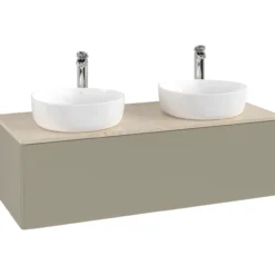 V&b antao servantskap 1 skuff glatt 1200x360x500 for 2 serv. m/kranhull stengrå/créme
