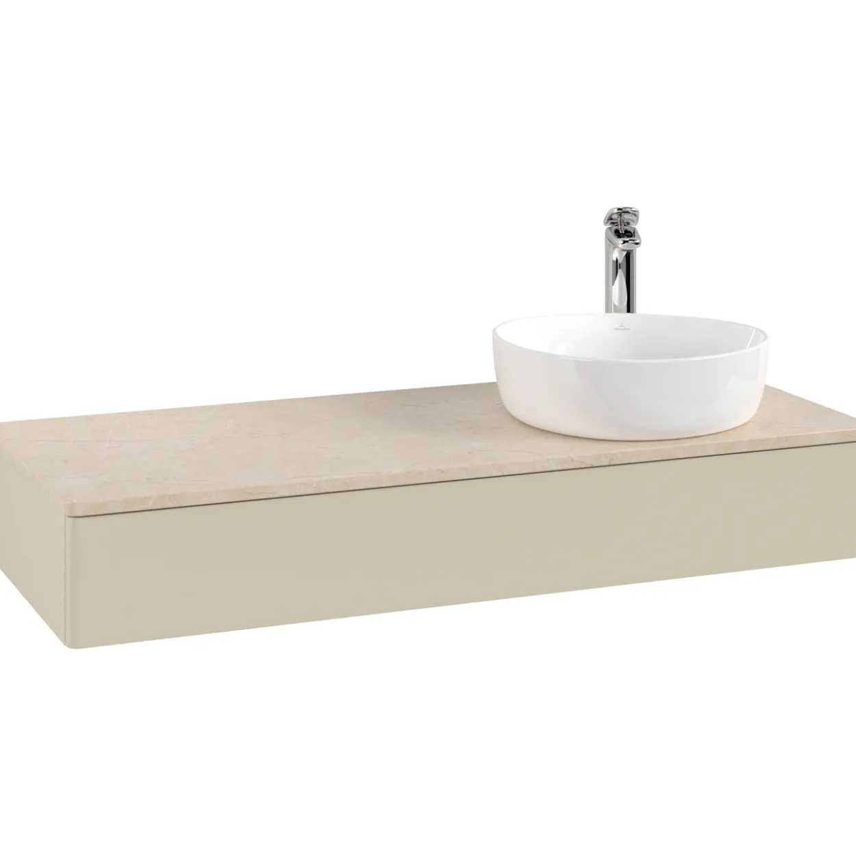 V&b antao servantskap 1 skuff glatt 1200x190x500 høyre m/kranhull silkegrå/créme