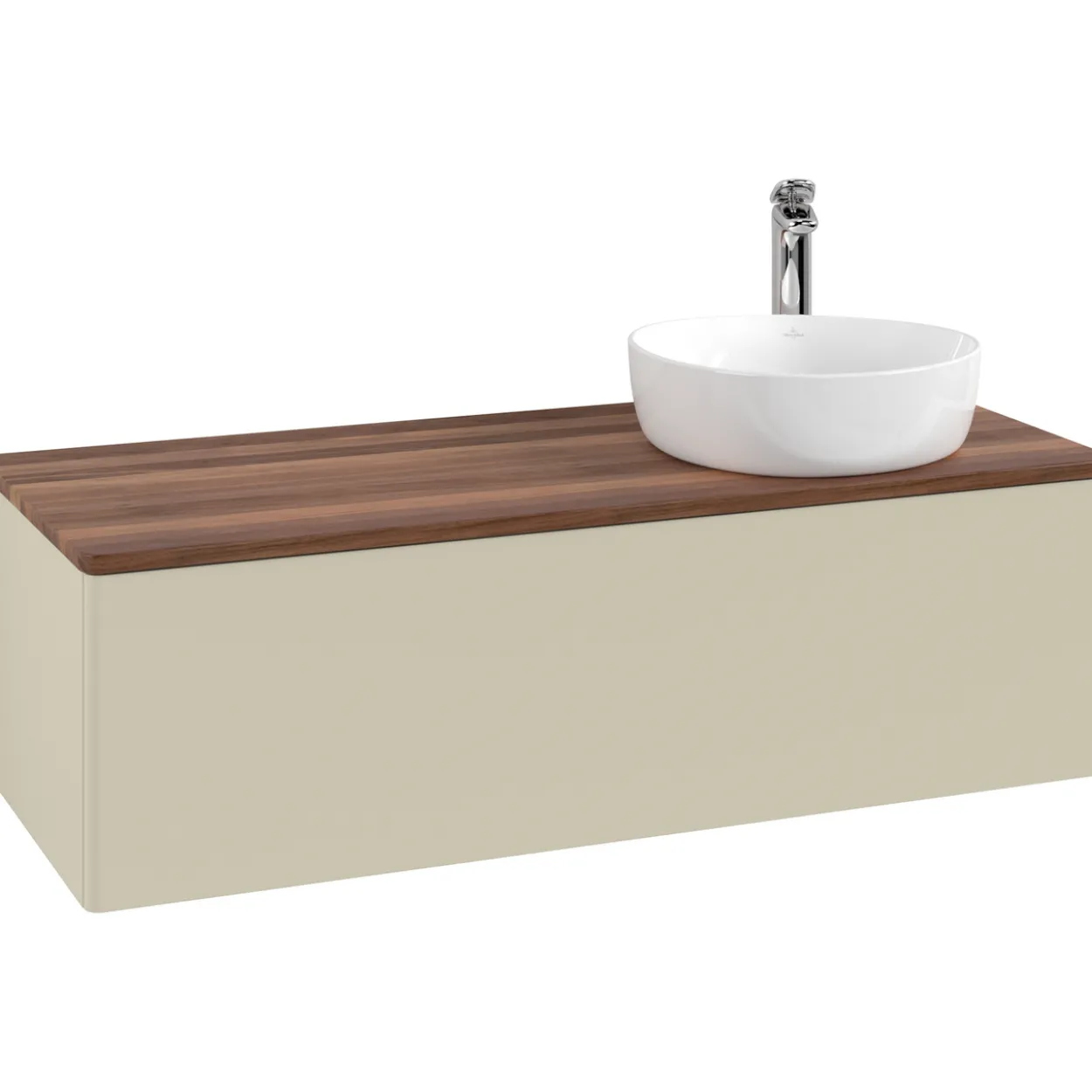 V&b antao servantskap 1 skuff glatt 1200x360x500 høyre m/kranhull silkegrå/valnøtt