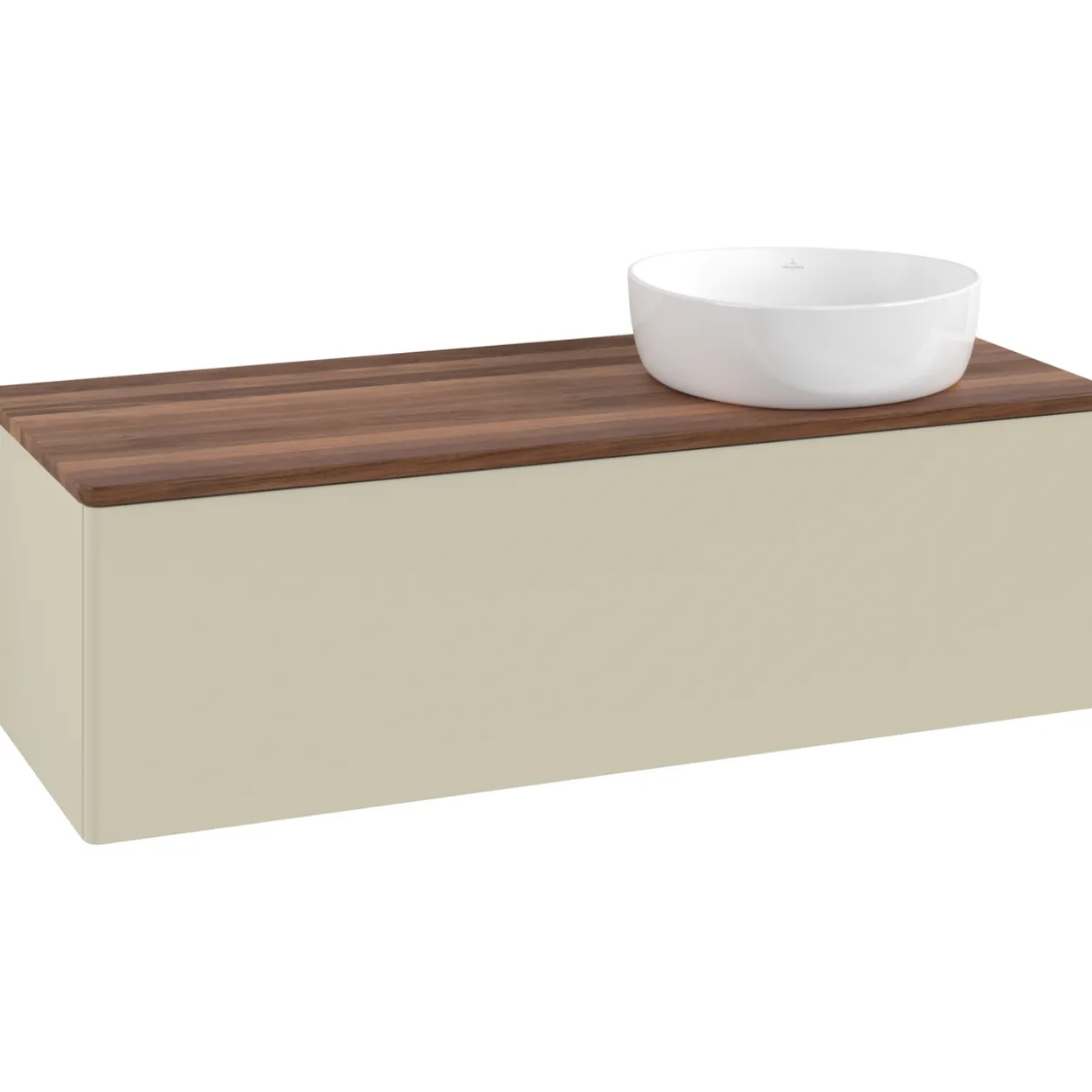 V&b antao servantskap 1 skuff glatt 1200x360x500 høyre u/kranhull silkegrå/valnøtt