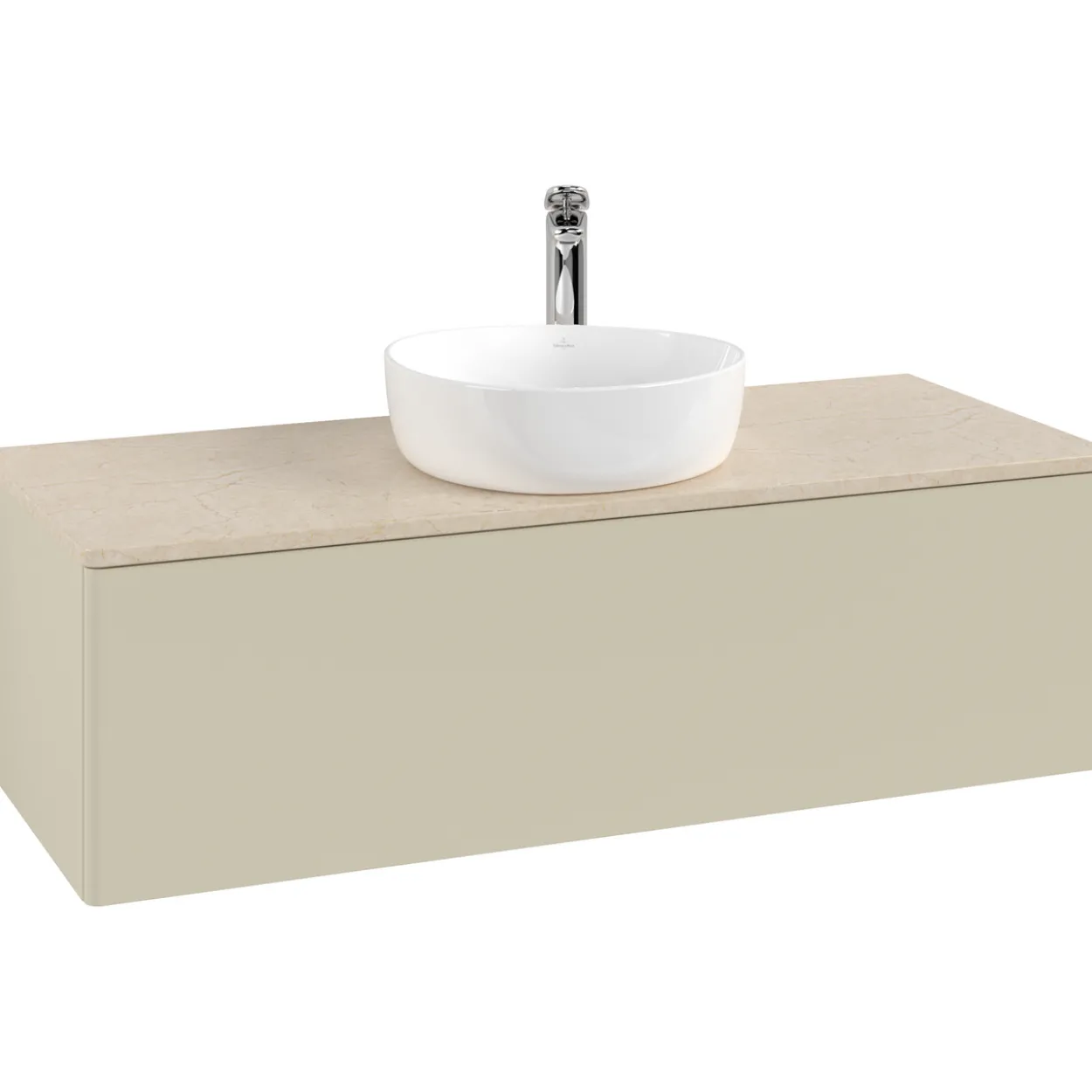V&b antao servantskap 1 skuff glatt 1200x360x500 m/kranhull silkegrå/créme