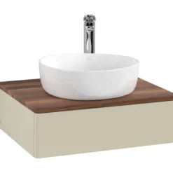 V&b antao servantskap 1 skuff glatt 600x190x500 m/kranhull silkegrå/valnøtt