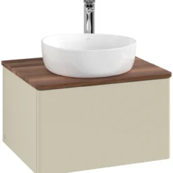 V&b antao servantskap 1 skuff glatt 600x360x500 m/kranhull silkegrå/valnøtt