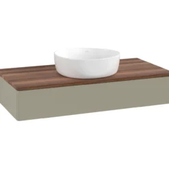 V&b antao servantskap 1 skuff glatt 1000x190x500 u/kranhull m/lys stengrå/valnøtt