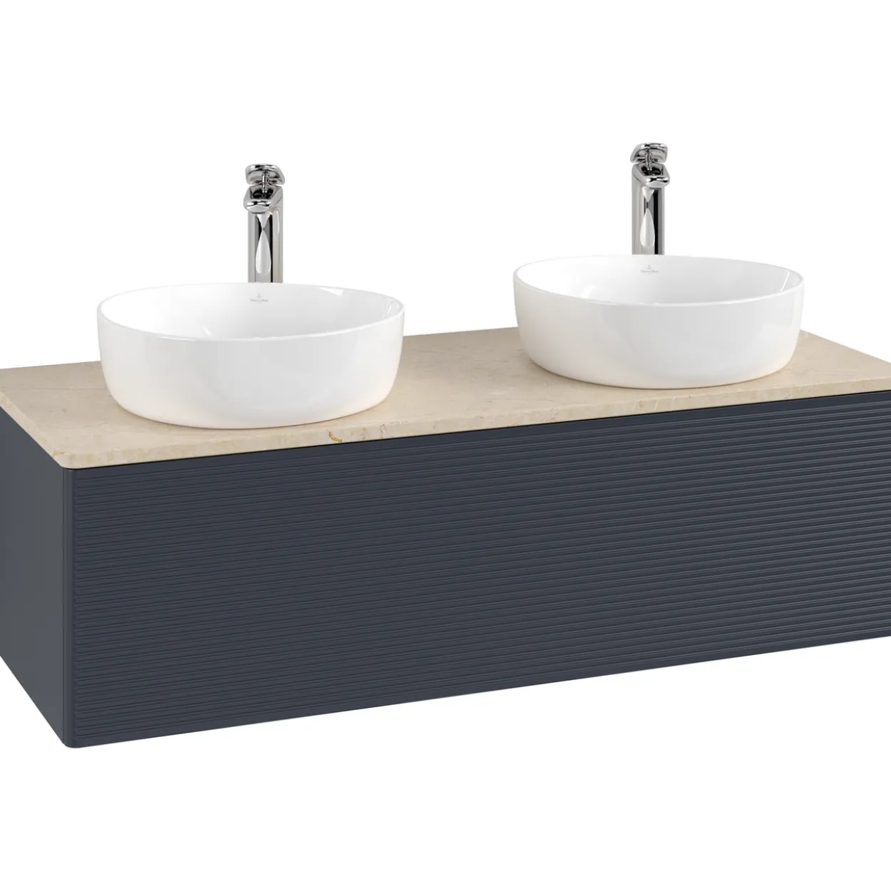 V&b antao servantskap 1 skuff rillet 1200x360x500 for 2 serv. m/kranhull blå/créme