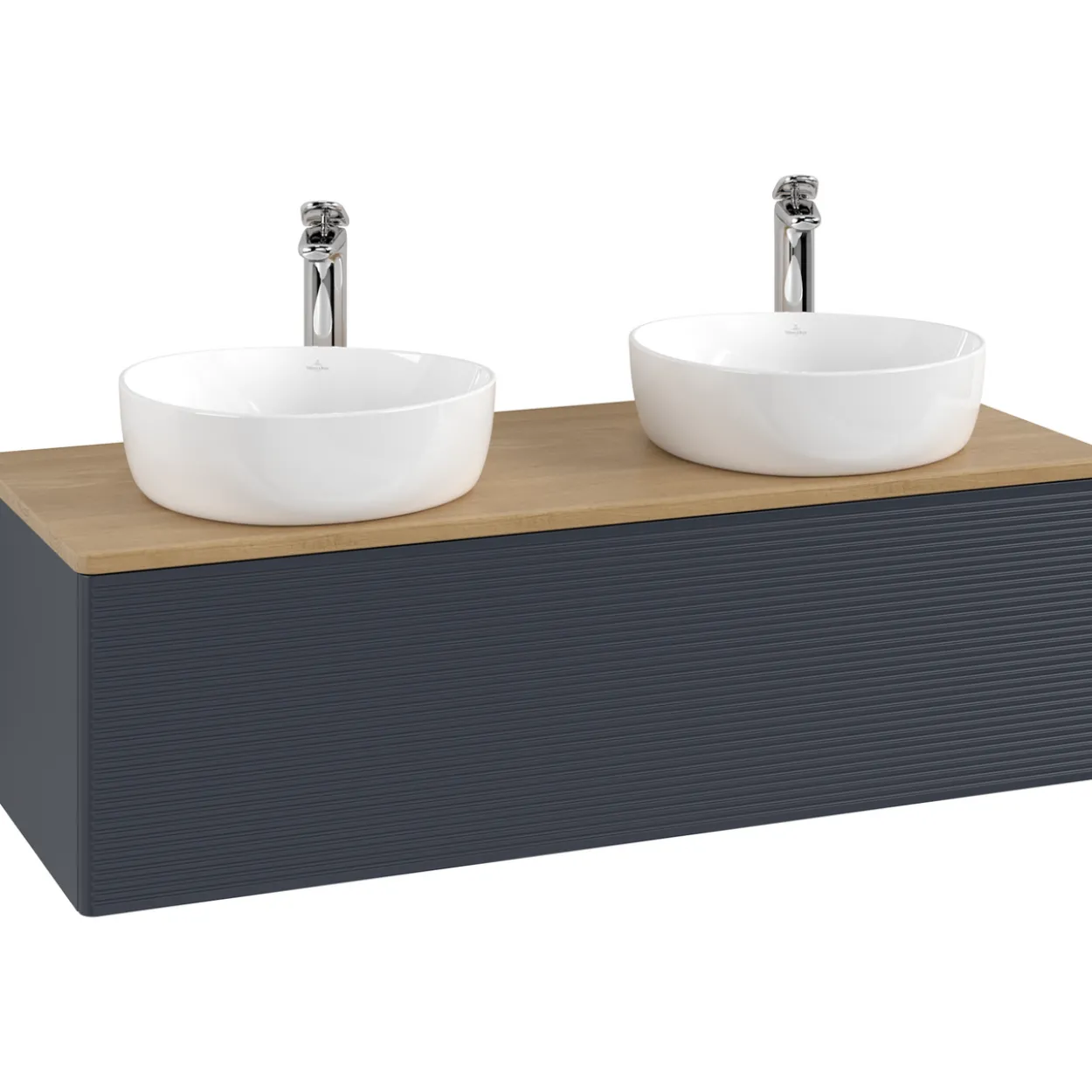 V&b antao servantskap 1 skuff rillet 1200x360x500 for 2 serv. m/kranhull blå/eik