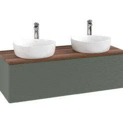 V&b antao servantskap 1 skuff rillet 1200x360x500 for 2 serv. m/kranhull grønn/valnøtt
