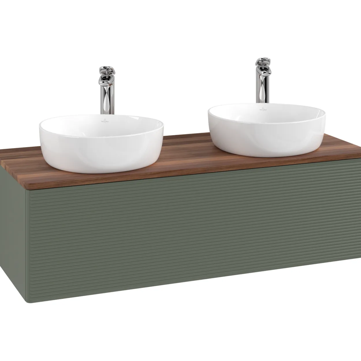 V&b antao servantskap 1 skuff rillet 1200x360x500 for 2 serv. m/kranhull grønn/valnøtt