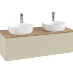 V&b antao servantskap 1 skuff rillet 1200x360x500 for 2 serv. m/kranhull silkegrå/eik