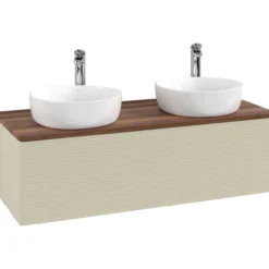 V&b antao servantskap 1 skuff rillet 1200x360x500 for 2 serv. m/kranhull silkegrå/valnøtt