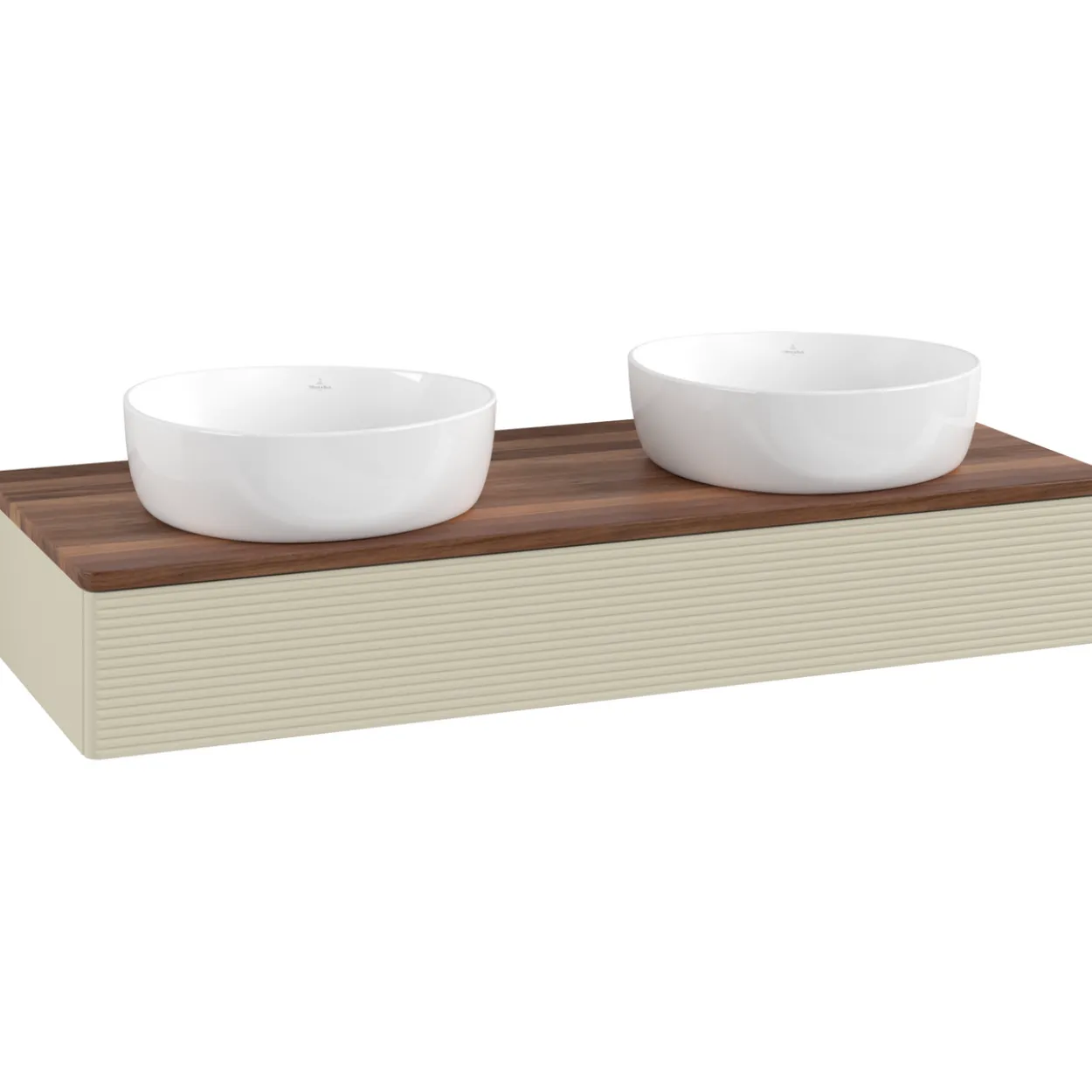 V&b antao servantskap 1 skuff rillet 1200x190x500 for 2 serv. u/kranhull silkegrå/valnøtt