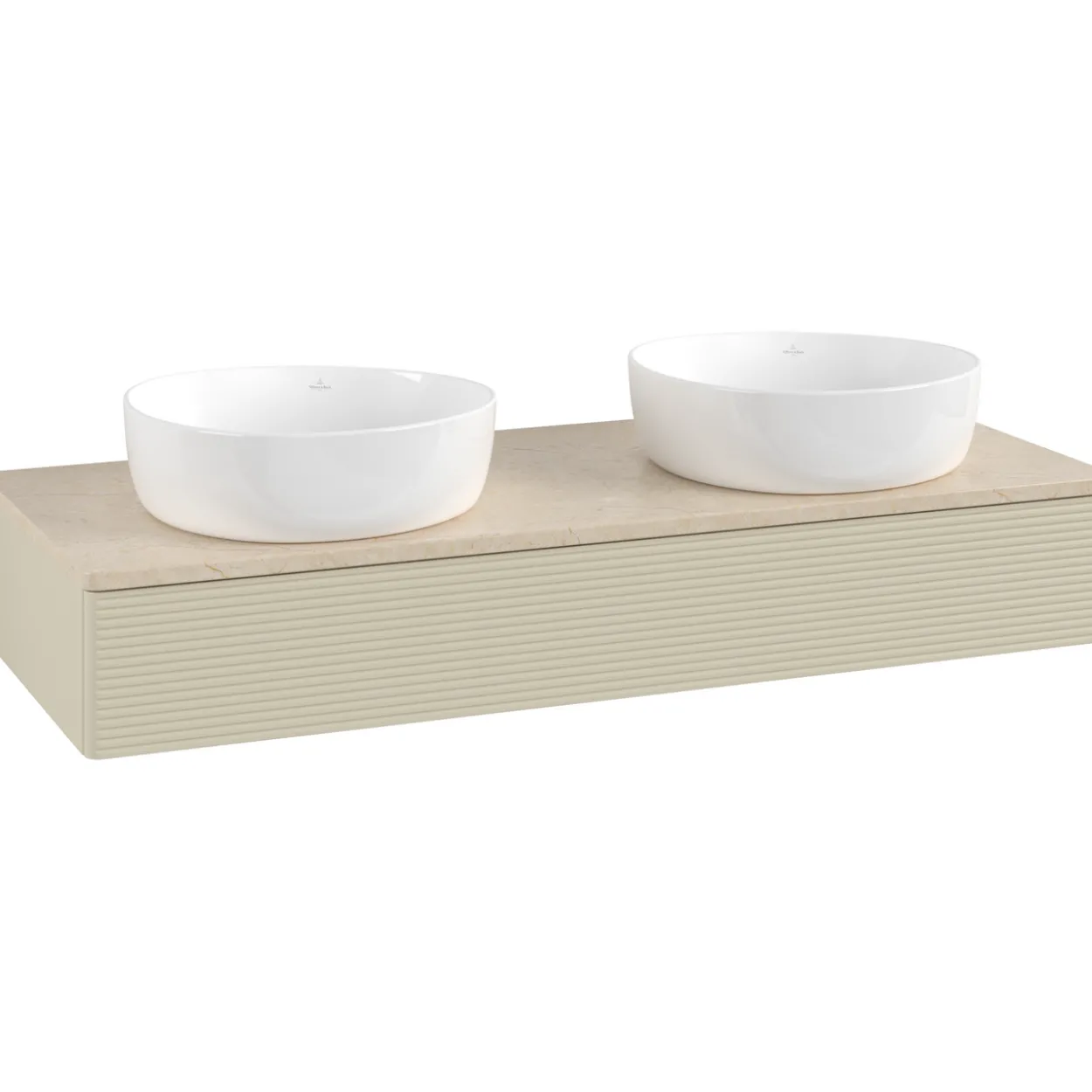V&b antao servantskap 1 skuff rillet 1200x190x500 for 2 serv. u/kranhull silkegrå/créme