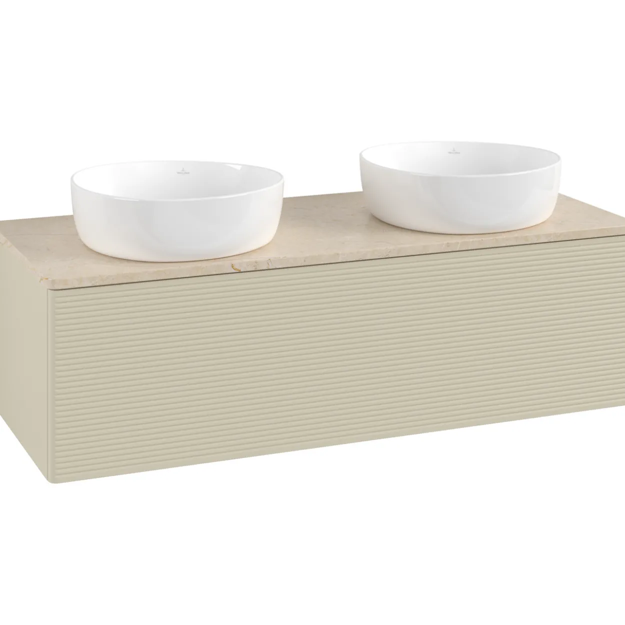 V&b antao servantskap 1 skuff rillet 1200x360x500 for 2 serv. u/kranhull silkegrå/créme