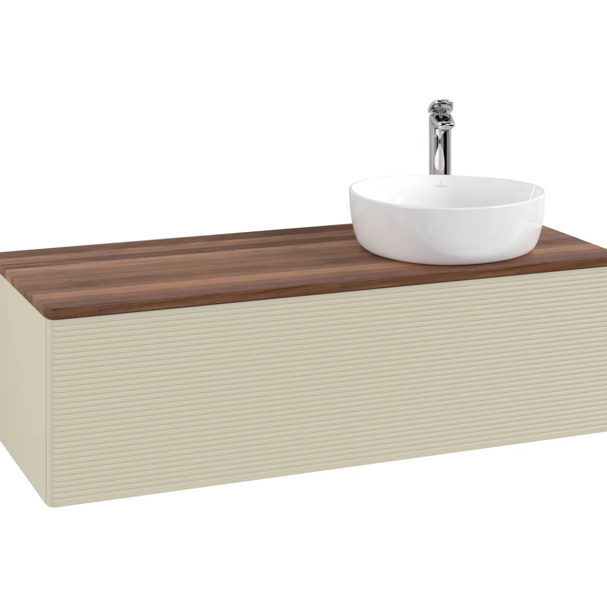 V&b antao servantskap 1 skuff rillet 1200x360x500 høyre m/kranhull silkegrå/valnøtt