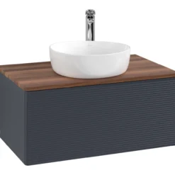 V&b antao servantskap 1 skuff rillet 800x360x500 m/kranhull blå/valnøtt