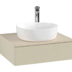 V&b antao servantskap 1 skuff rillet 600x190x500 m/kranhull silkegrå/créme