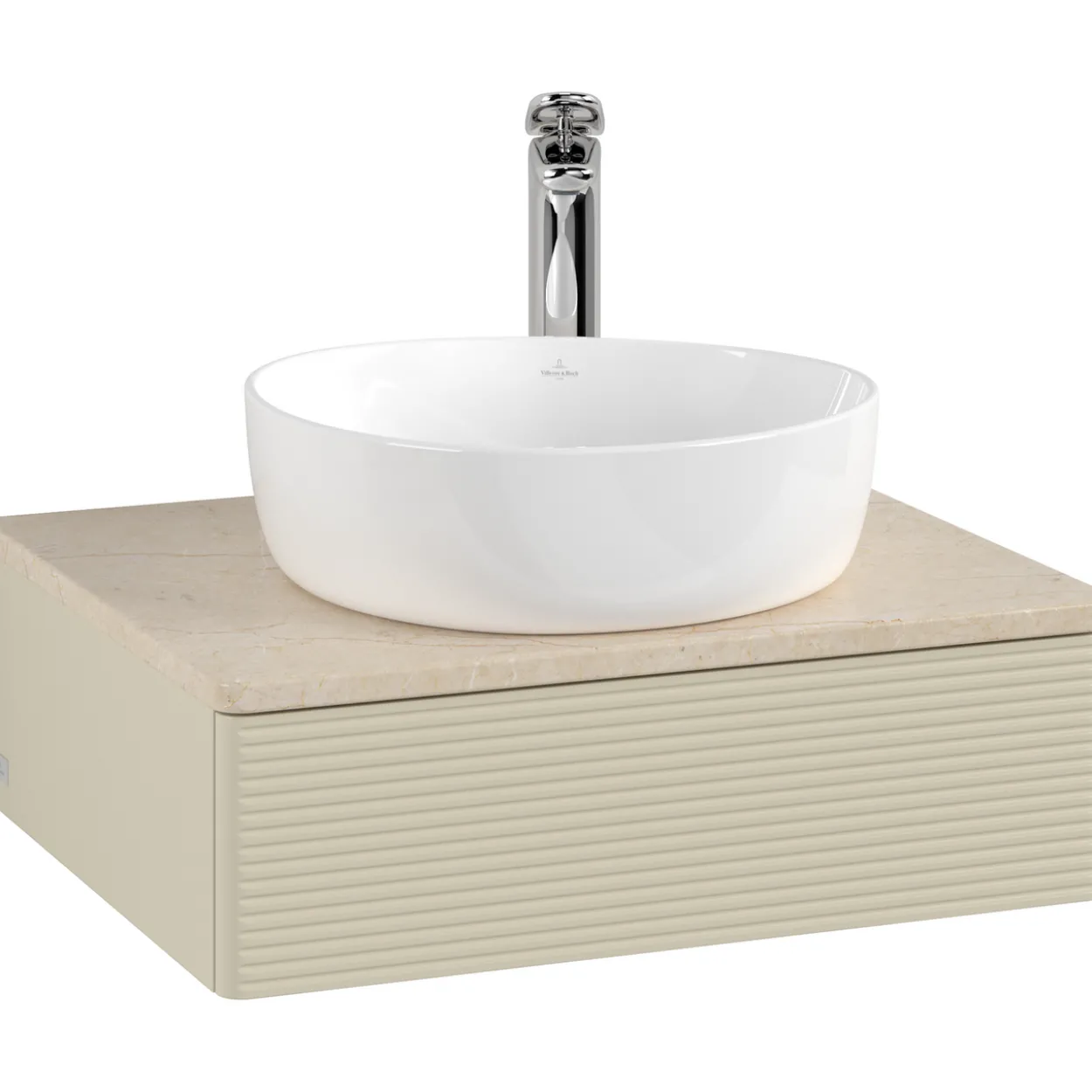 V&b antao servantskap 1 skuff rillet 600x190x500 m/kranhull silkegrå/créme