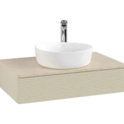 V&b antao servantskap 1 skuff rillet 800x190x500 m/kranhull silkegrå/créme