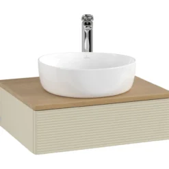 V&b antao servantskap 1 skuff rillet 600x190x500 m/kranhull silkegrå/eik