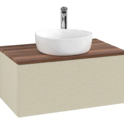 V&b antao servantskap 1 skuff rillet 800x360x500 m/kranhull silkegrå/valnøtt