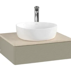 V&b antao servantskap 1 skuff rillet 600x190x500 m/kranhull stengrå/créme
