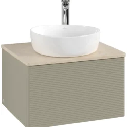 V&b antao servantskap 1 skuff rillet 600x360x500 m/kranhull stengrå/créme