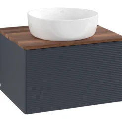 V&b antao servantskap 1 skuff rillet 600x360x500 u/kranhull blå/valnøtt