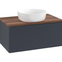 V&b antao servantskap 1 skuff rillet 800x360x500 u/kranhull blå/valnøtt
