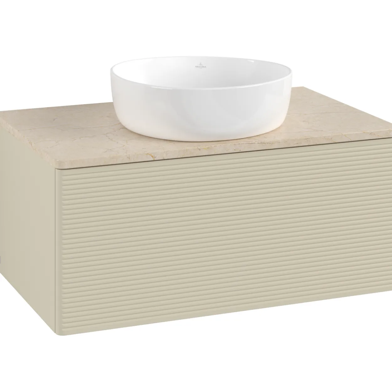 V&b antao servantskap 1 skuff rillet 800x360x500 u/kranhull silkegrå/créme