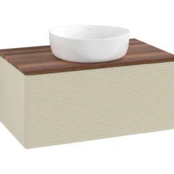 V&b antao servantskap 1 skuff rillet 800x360x500 u/kranhull silkegrå/valnøtt