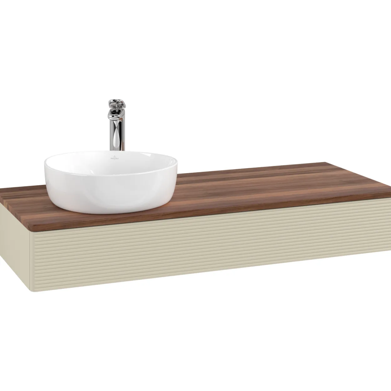 V&b antao servantskap 1 skuff rillet 1200x190x500 venstre m/kranhull silkegrå/valnøtt