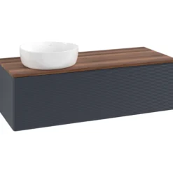 V&b antao servantskap 1 skuff rillet 1200x360x500 venstre u/kranhull blå/valnøtt