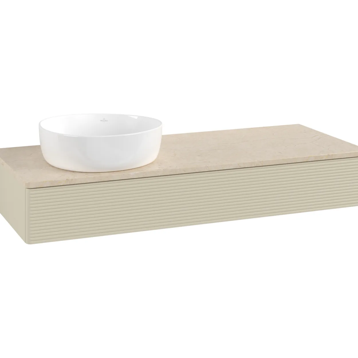 V&b antao servantskap 1 skuff rillet 1200x190x500 venstre u/kranhull m/lys silkegrå/créme