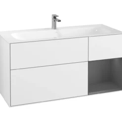 V&b finion servantskap 120 hvit høyglans lakk m/lys, høyrestilt antrasittgrå hylle