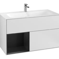 V&b finion servantskap 100 hvit matt lakk emotion-lys, venstrestilt svart matt hylle