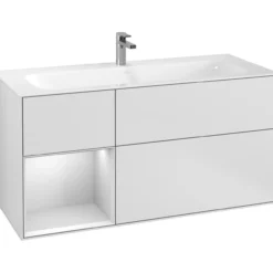V&b finion servantskap 120 hvit matt lakk m/lys venstrestilt hvitmatt hylle