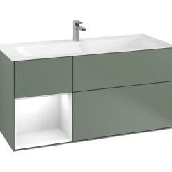 V&b finion servantskap 120 oliven matt lakk emotion-lys, venstrestilt hvit hylle