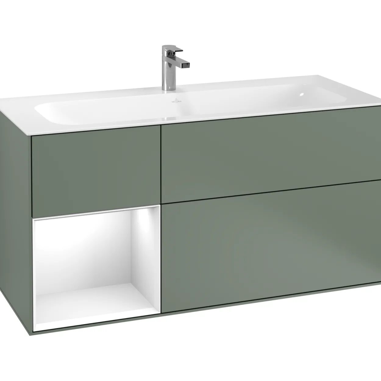 V&b finion servantskap 120 oliven matt lakk emotion-lys, venstrestilt hvit hylle