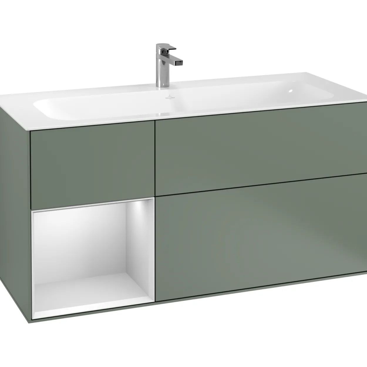 V&b finion servantskap 120 oliven matt lakk emotion-lys, venstrestilt hvitmatt hylle