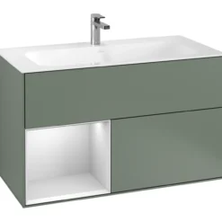 V&b finion servantskap 100 oliven matt lakk m/lys, venstrestilt hvitmatt hylle