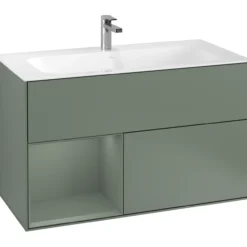 V&b finion servantskap 100 oliven matt lakk m/lys, venstrestilt olivengrønn hylle
